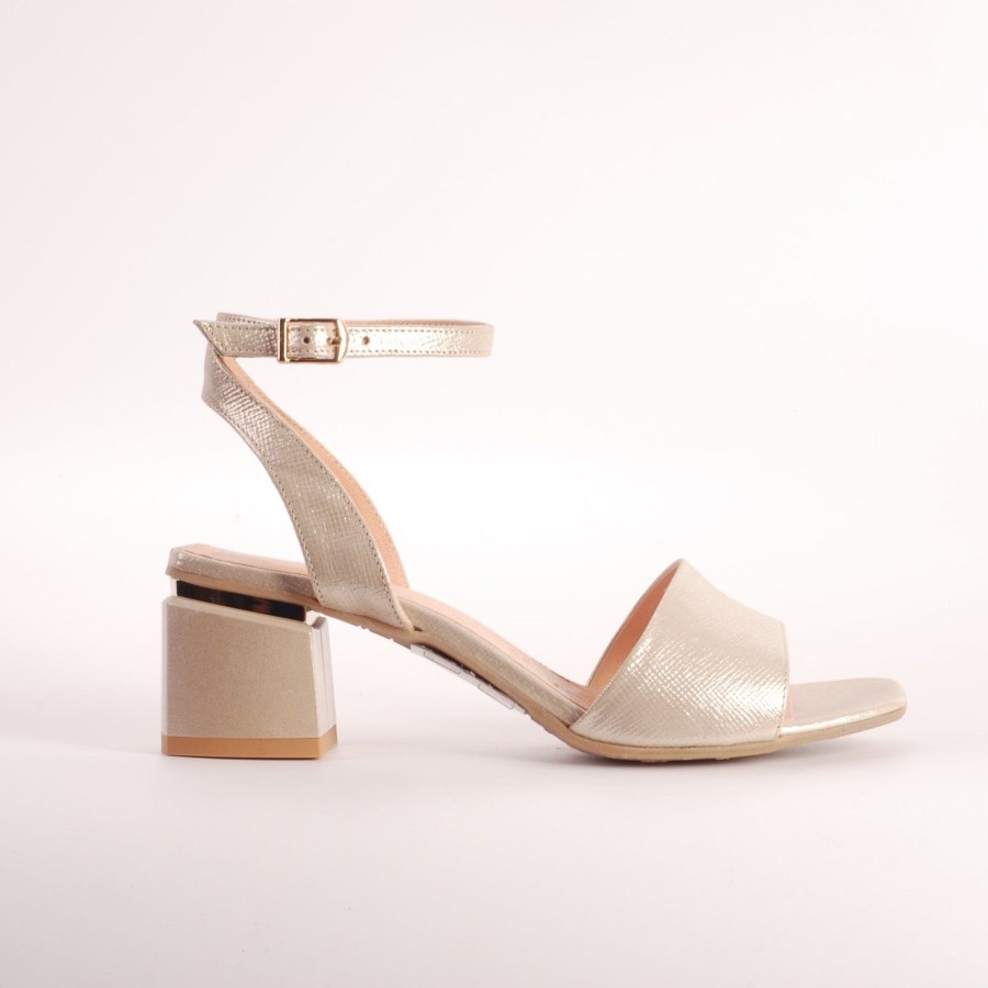 Wedding And Party Wear | Bioeco Bioeco 3942 Gold Block Heel Dress Sandal Matching Bag Available