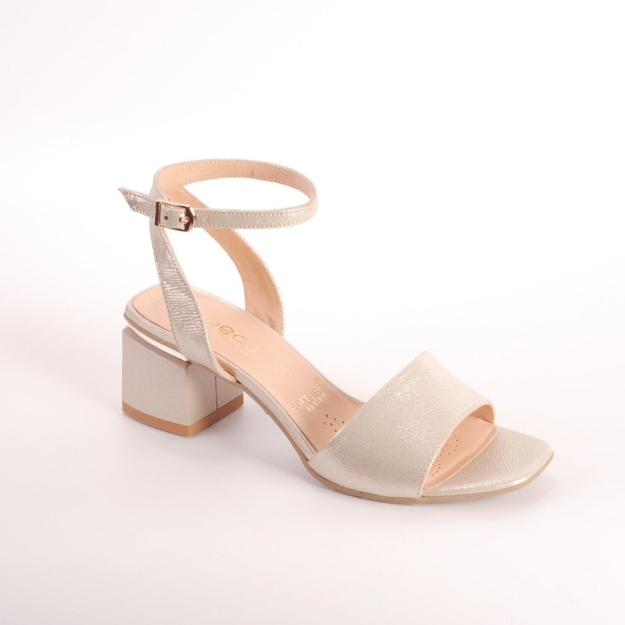 Wedding And Party Wear | Bioeco Bioeco 3942 Gold Block Heel Dress Sandal Matching Bag Available