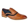 Men'S Formal And Work Shoes | Marlows Mens Roamers M001 Smart Formal Tan Leather Navy Suede Brogue Oxford Shoes