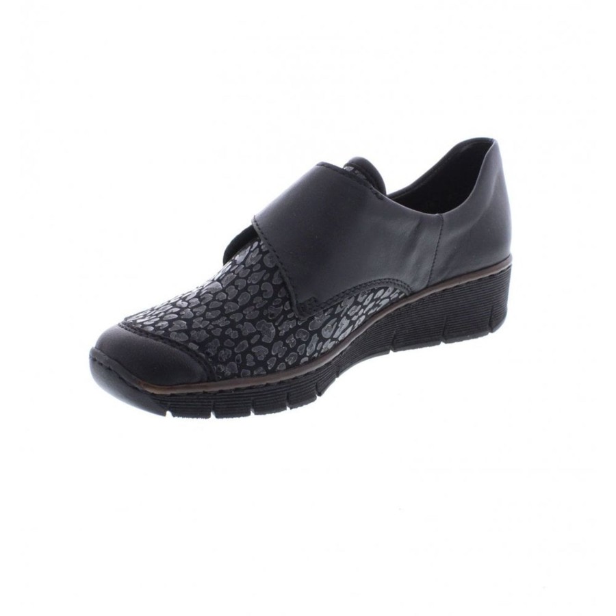 Shoes And Trainers | Rieker Rieker Shoe Black Leather With Touch Fastening 537C0-00