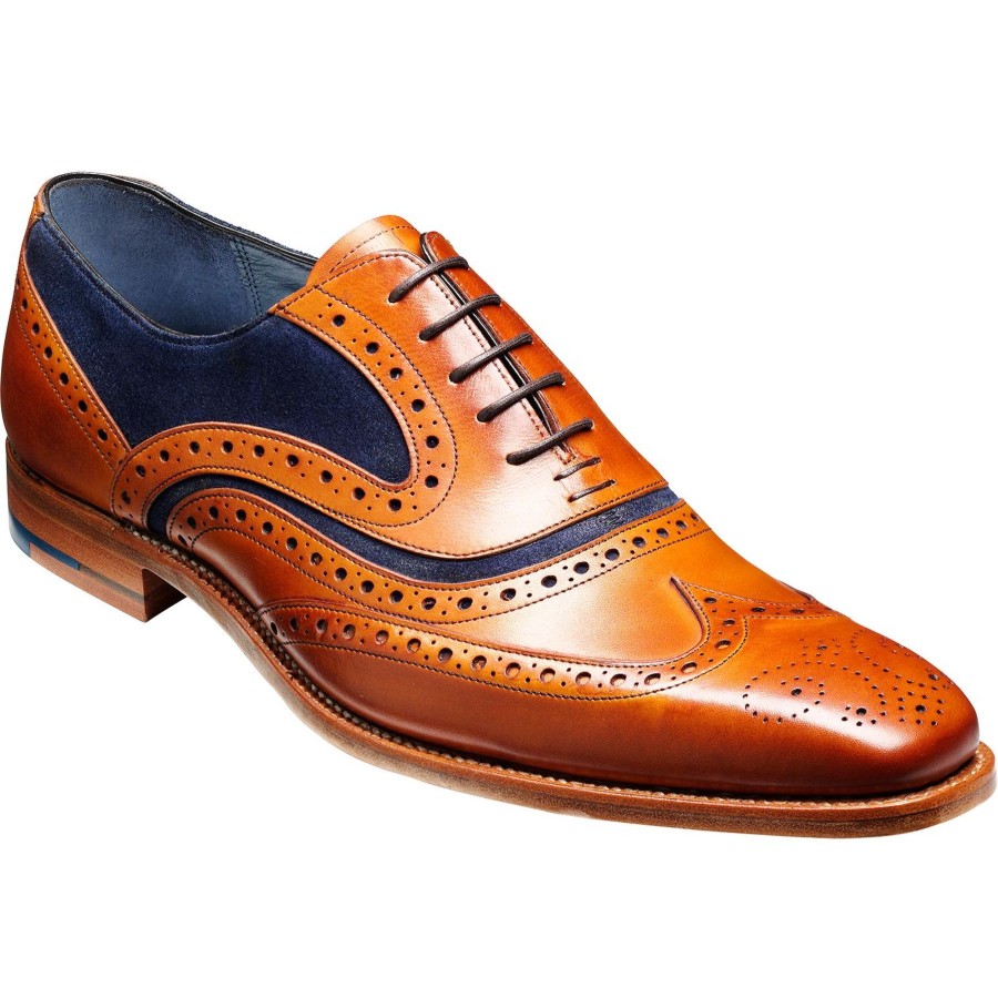 Men'S Formal And Work Shoes | Barker Barker Brogue Shoe Mcclean Tan Leather/Blue Suede