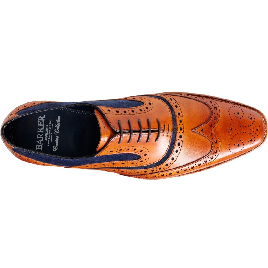 Men'S Formal And Work Shoes | Barker Barker Brogue Shoe Mcclean Tan Leather/Blue Suede