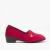 Ladies Slippers | Marlows Sleepers Slipper With Heel Andover In Burgundy Velour