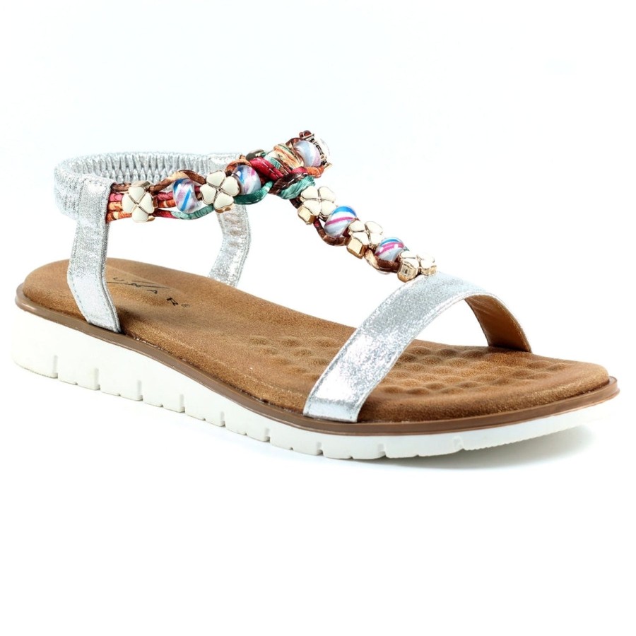 Ladies Styles | Lunar Lunar Tempo Silver Low Wedge Sandal Jlh363