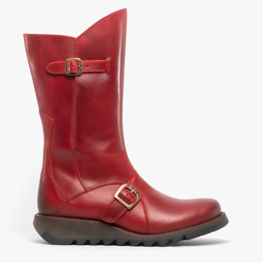 Long Boots And Riding Boots | Fly Fly London Mid Calf Boot Mes 2 Red Leather