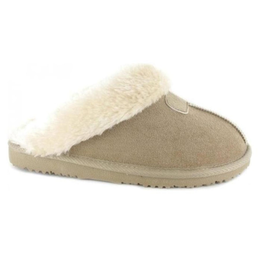 Ladies Slippers | Ella Ella Slipper Jill Beige Luxury Fur Lining And Memory Foam