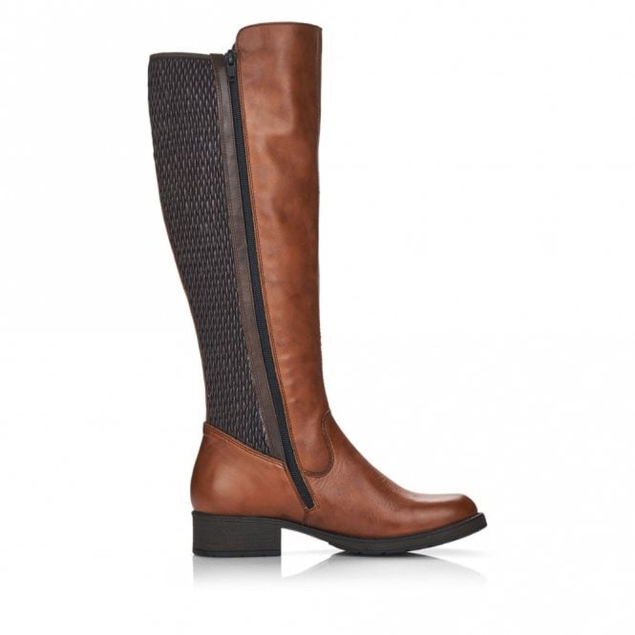 Long Boots And Riding Boots | Rieker Rieker Long Leather Riding Boot With Zip Z9591-22 Brown