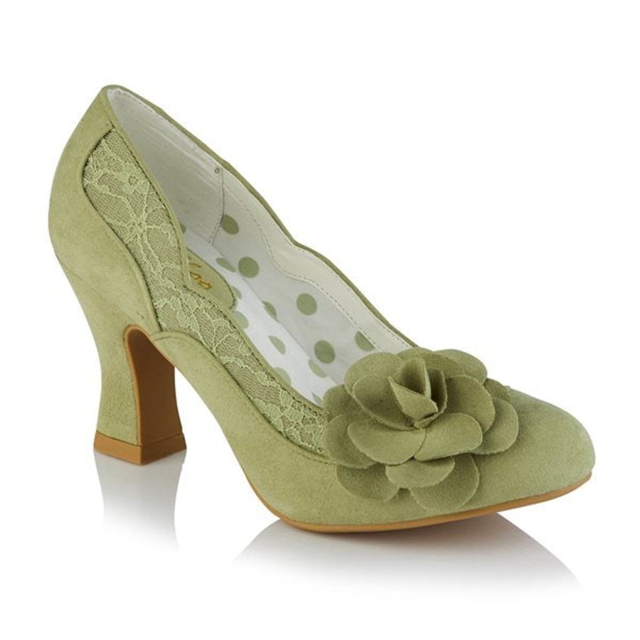 Wedding And Party Wear | Ruby Ruby Shoo Court Shoe Chrissie Pistachio With Lace And Flower Trim