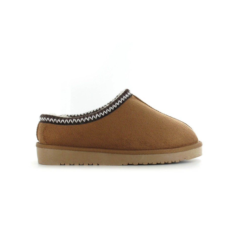 Ladies Styles | Ella Ella Kelly Embroidered Faux Fur Lined Mule Slipper Chestnut