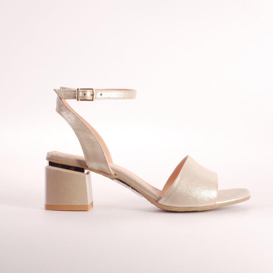 Bioeco Shoes And Matching Bags | Bioeco Bioeco 3942 Gold Block Heel Dress Sandal Matching Bag Available