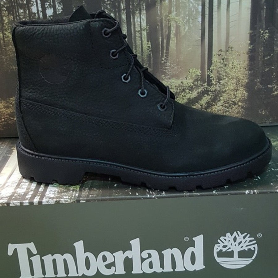 Back To School | Timber Timberland 6 Inch Boot Youth Black Leather Waterproof