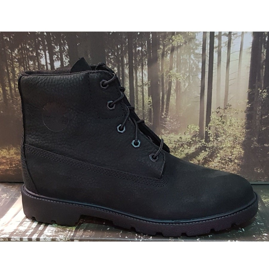 Back To School | Timber Timberland 6 Inch Boot Youth Black Leather Waterproof