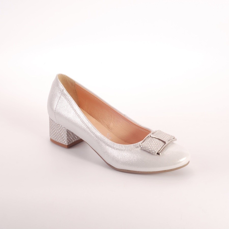 Bioeco Shoes And Matching Bags | Bioeco Bioeco 5632 Silver Low Heel Occasion Shoe Matching Bag Available