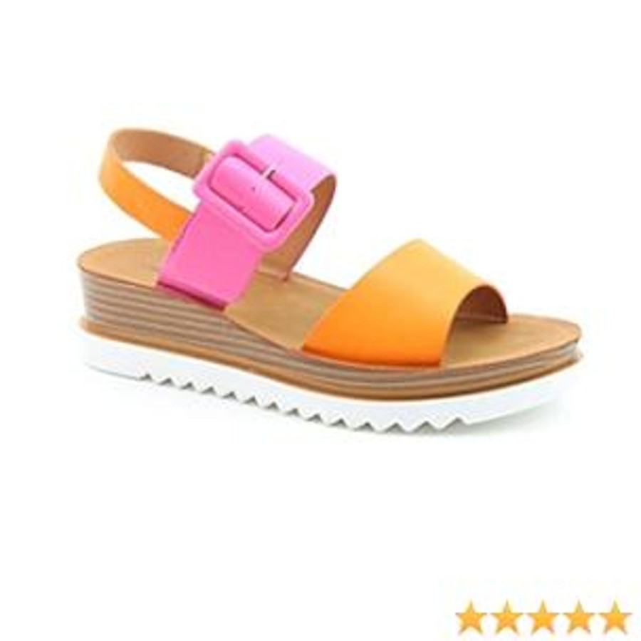 Ladies Styles | Heavenly Feet Heavenly Feet Pistachio Orange Combi Wedge Sandals