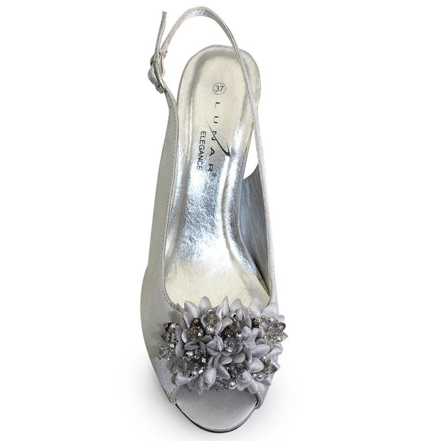 Wedding And Party Wear | Lunar Lunar Sabrina Occasion Shoe Silver Grey Satin Slingback Flr081 Matching Bag Available