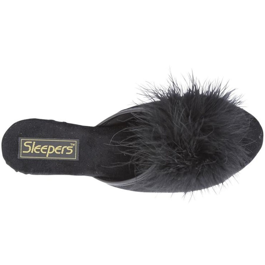 Ladies Slippers | Marlows Sleepers Anne Ls857 Black Faux Fur Trim Mule Slipper