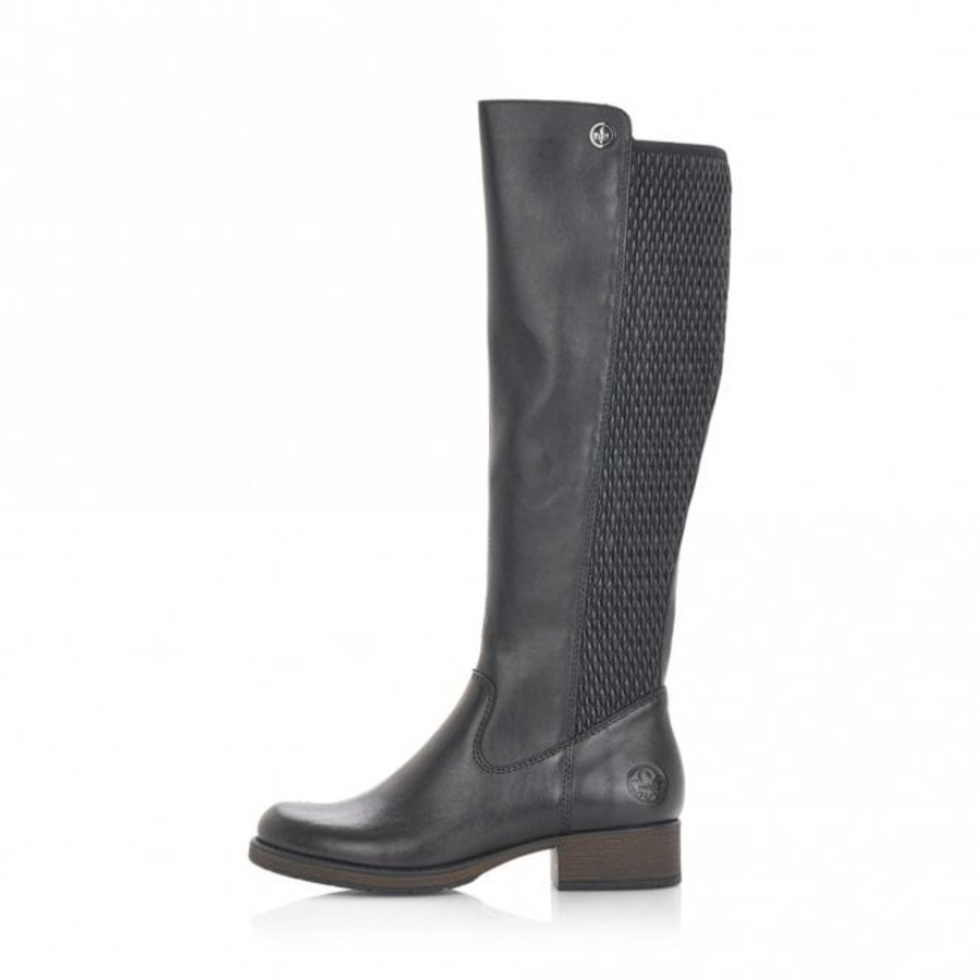 Long Boots And Riding Boots | Rieker Rieker Long Leather Riding Boot With Zip Z9591-00 Black