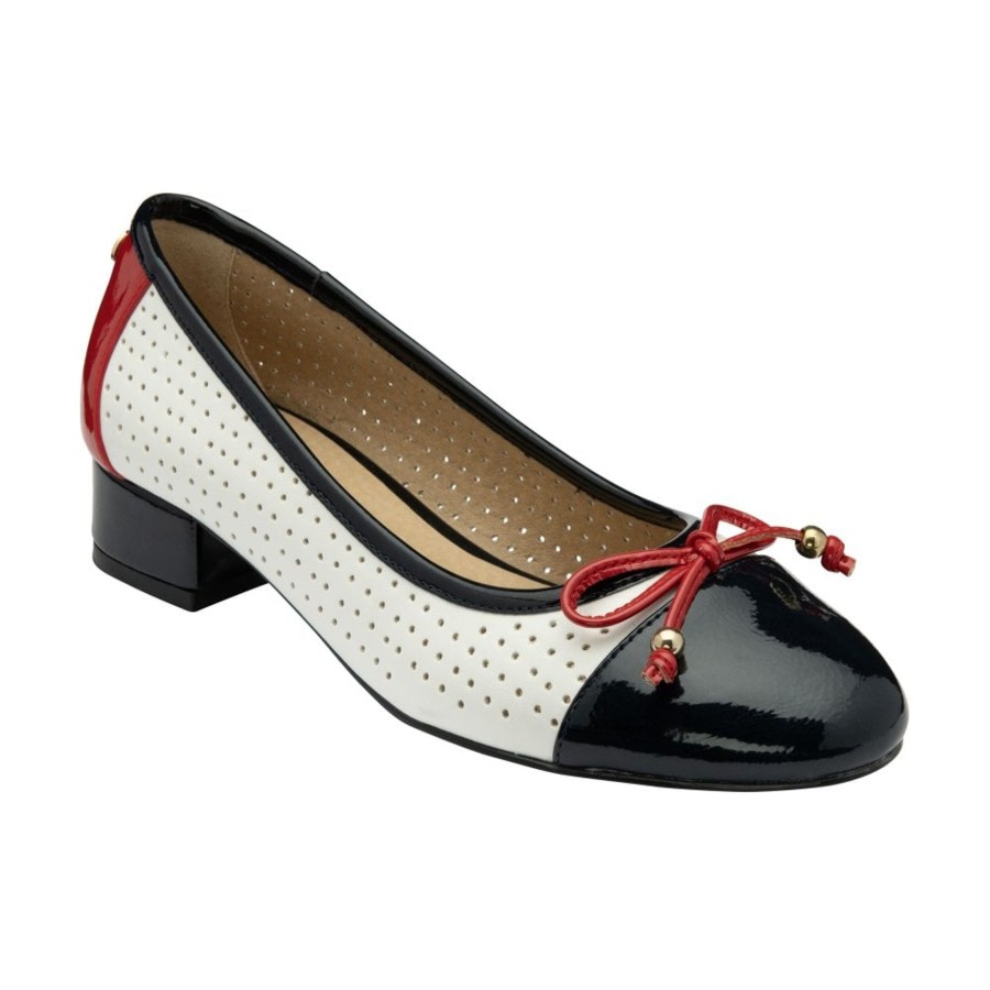 Ladies Styles | Lotus Lotus Briar White/Navy/Red Ballerina Style Shoes