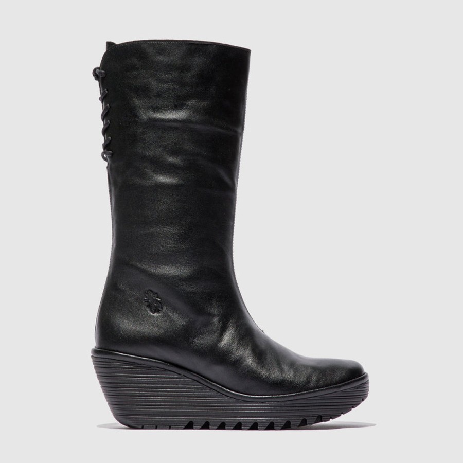 Long Boots And Riding Boots | Fly Fly London Long Boot With Back Lace And Zip Yumu Black