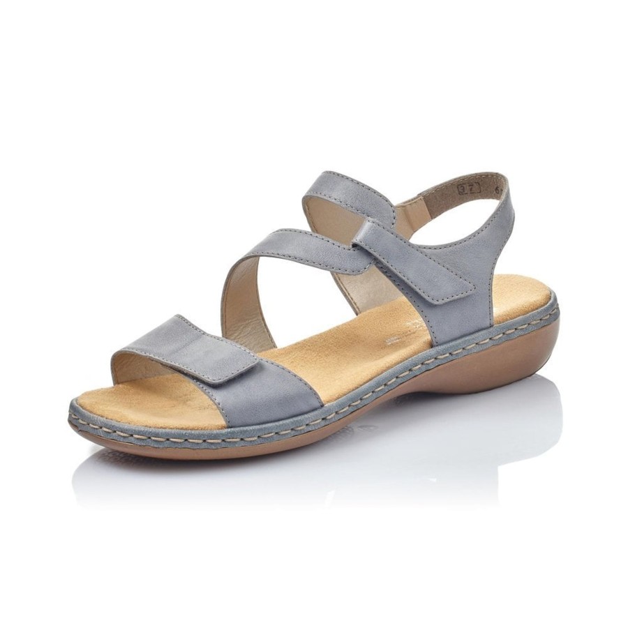 Sandals And Toe-Posts | Rieker Rieker Sandal With Touch Fastening Strap Blue Leather 659C7-12