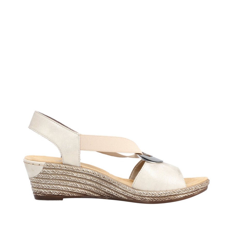 Ladies Styles | Rieker Rieker Women Smart Wedged Sandal 624H6-60 Cream