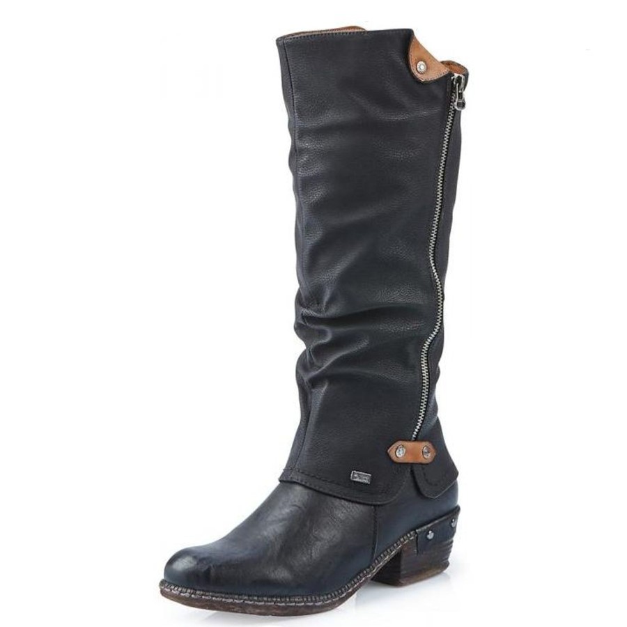 Long Boots And Riding Boots | Rieker Rieker Long Boot With Zip Black 93655-00