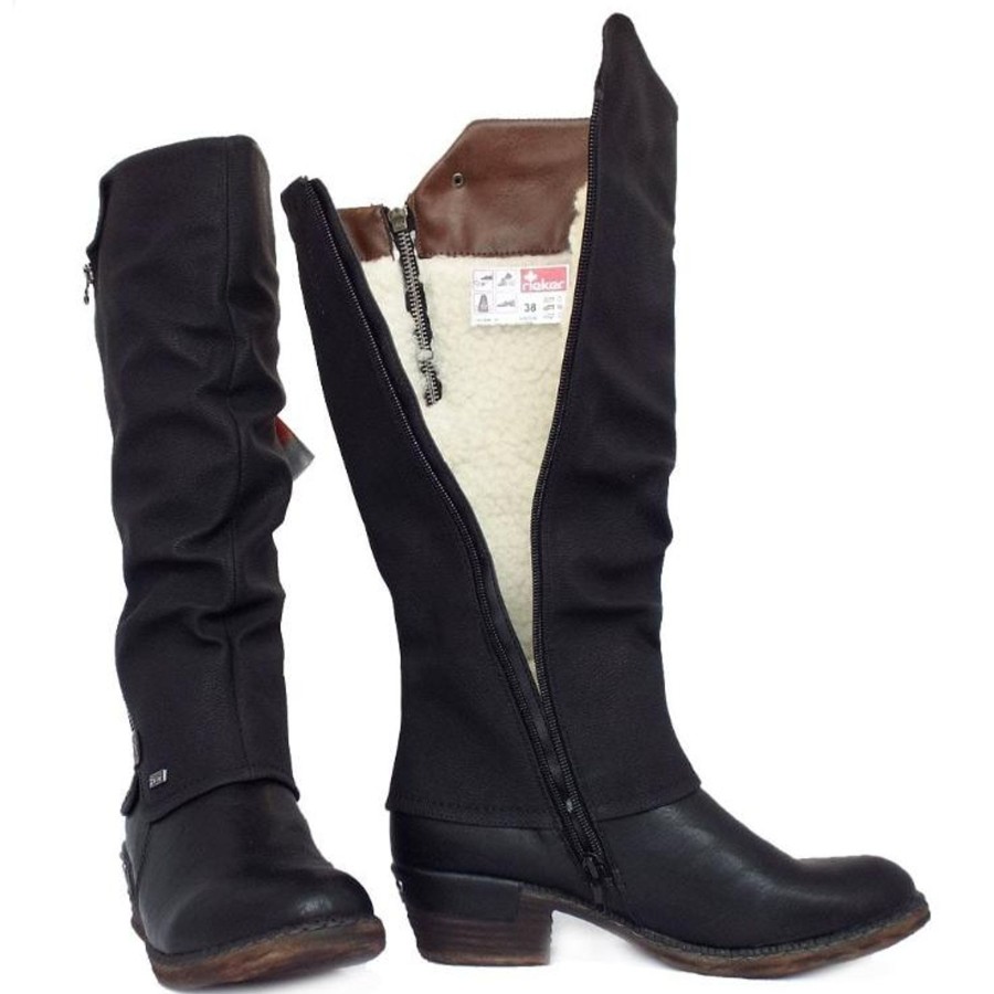 Long Boots And Riding Boots | Rieker Rieker Long Boot With Zip Black 93655-00