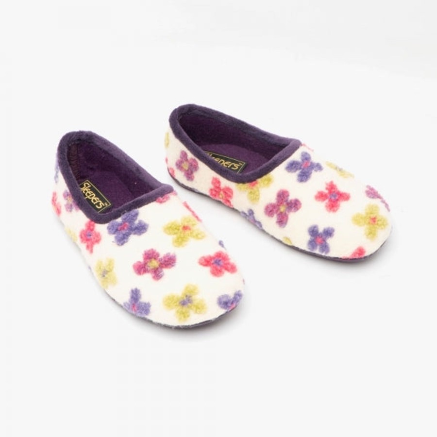 Ladies Slippers | Marlows Sleepers Gracie Ls382 Ladies Knitted Full Slippers Cream Multi