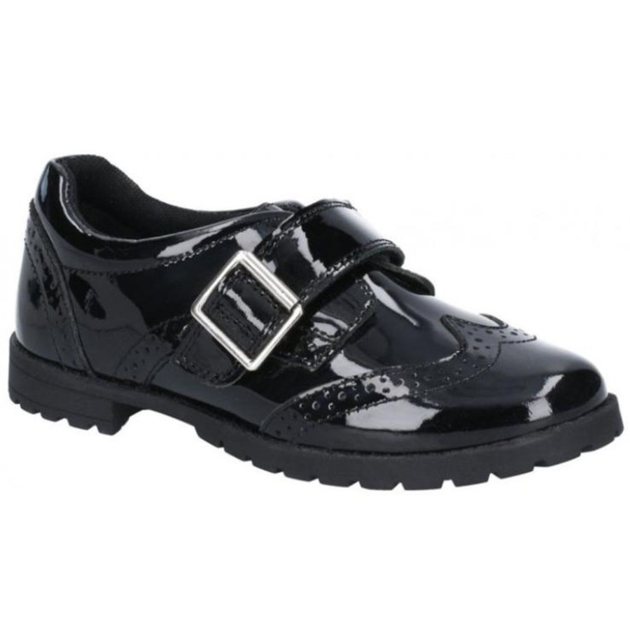 Back To School | Hush Puppies Hush Puppies School Shoe Emily Black Patent Velcro Strap