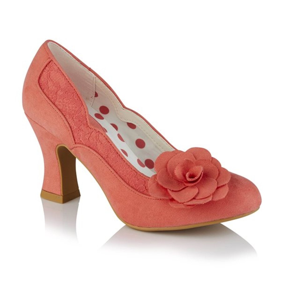 Wedding And Party Wear | Ruby Ruby Shoo Court Shoe Chrissie Coral With Flower Trim