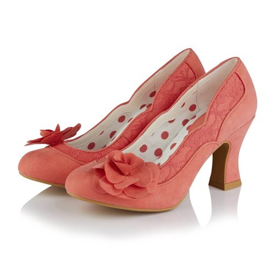 Wedding And Party Wear | Ruby Ruby Shoo Court Shoe Chrissie Coral With Flower Trim