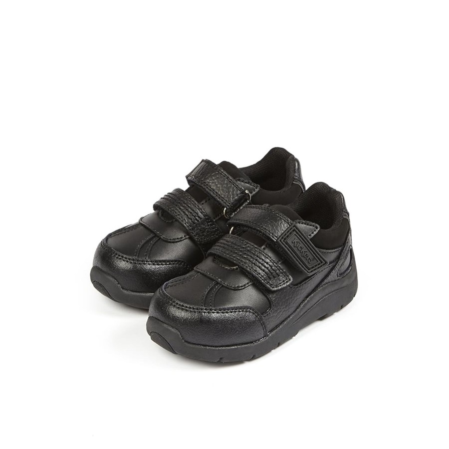 Kickers | Kickers Kickersinfants Black Leather Moakie Reflex Touch Fastening Strap Shoe