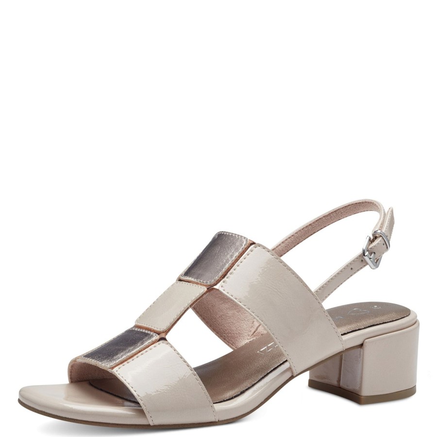 Ladies Styles | Wendel Marco Tozzi 28204 Powder Patent Block Heel Dress Sandal 28204-526