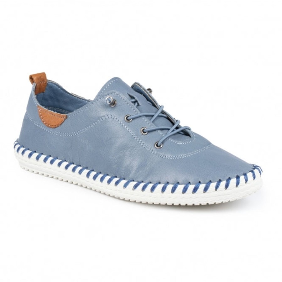 Ladies Styles | Lunar Lunar Plimsoll St Ives Blue Fle030Mb Soft Leather Elasticated Lace