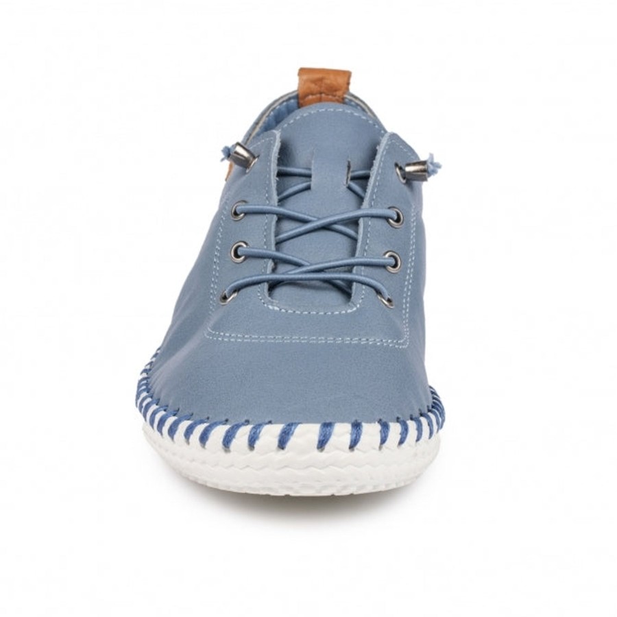 Ladies Styles | Lunar Lunar Plimsoll St Ives Blue Fle030Mb Soft Leather Elasticated Lace