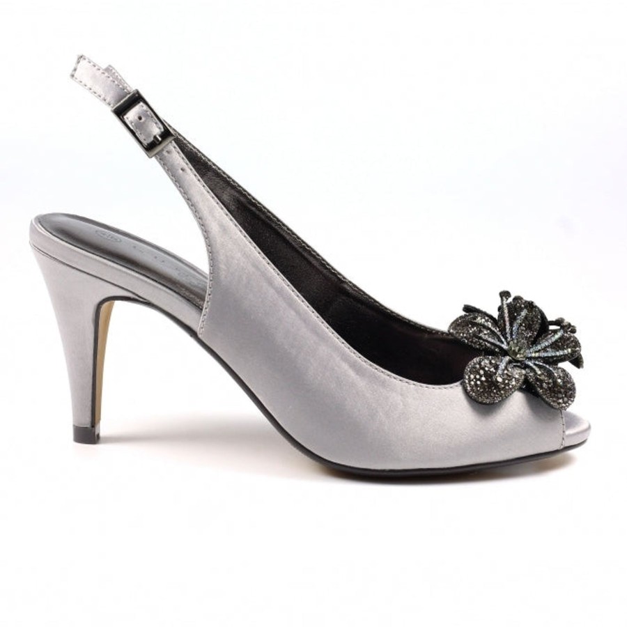 Lunar Occasion Wear And Bags | Lunar Lunar Occasion Wear Ankara Dark Grey Slingback Peep Toe Shoe Flr039