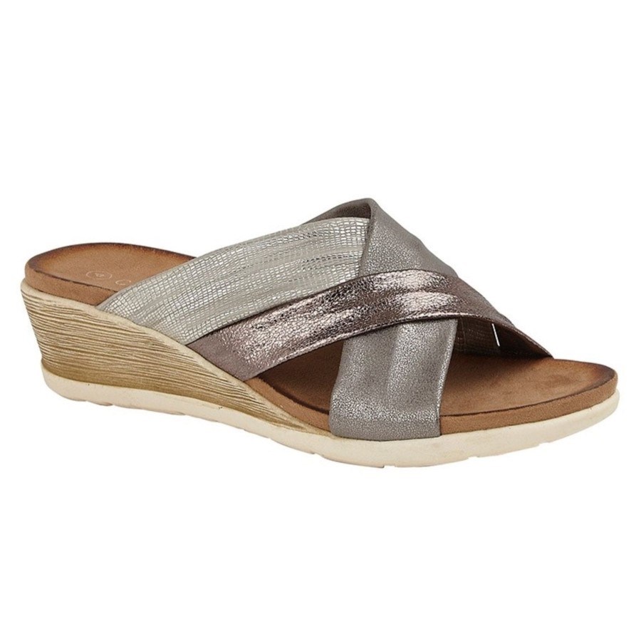 Sandals And Toe-Posts | Marlows Cipriata Sandal Anella Pewter L680 Cross Strap Mule Style