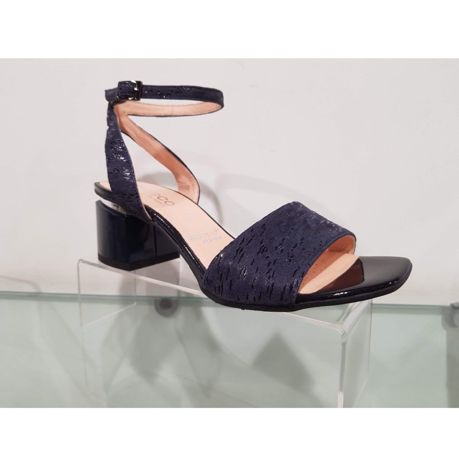 Wedding And Party Wear | Bioeco Bioeco 3942 Navy Block Heel Dress Sandal Matching Bag Available