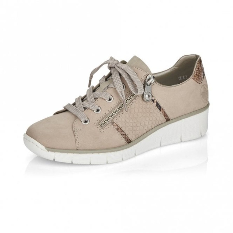 Shoes And Trainers | Rieker Rieker Trainer Style Casual Shoe With Lace And Zip 53711-60 Beige