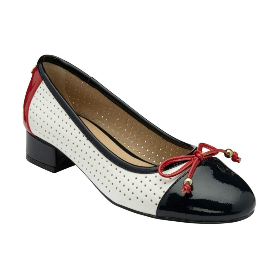 Shoes And Trainers | Lotus Lotus Briar White/Navy/Red Ballerina Style Shoes