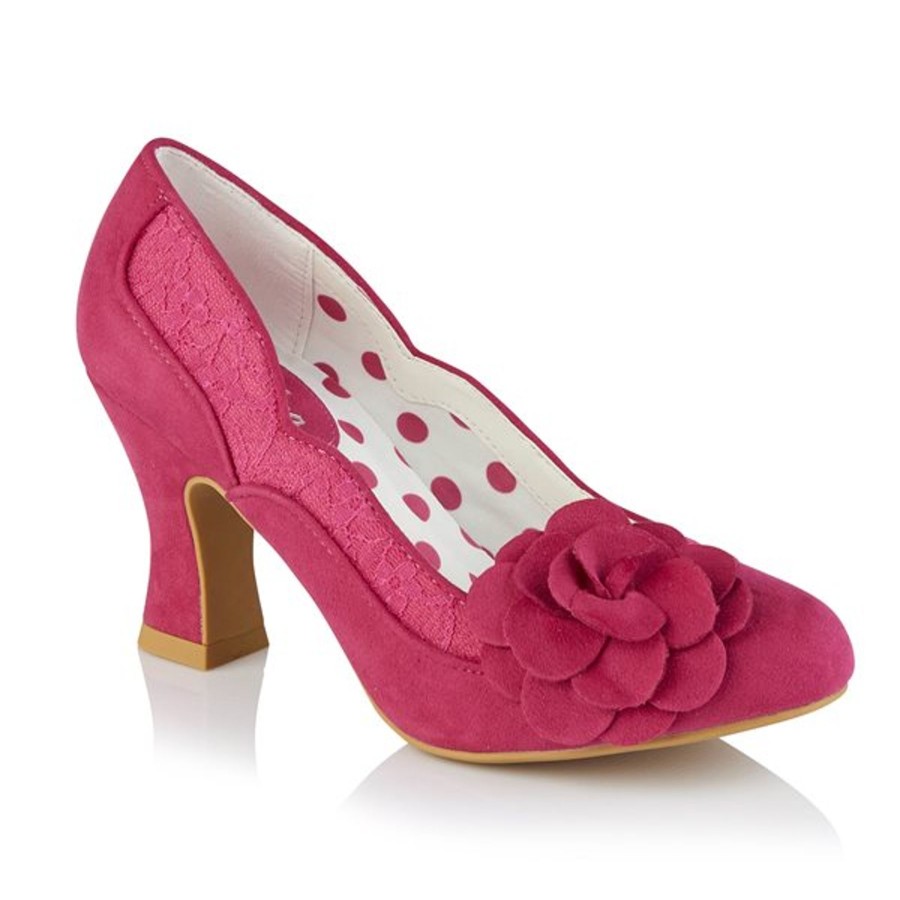 Wedding And Party Wear | Ruby Ruby Shoo Court Shoe Chrissie Fuschia With Lace And Flower Trim