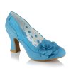 Wedding And Party Wear | Ruby Rubyshoo Court Shoe Chrissie Turquoise With Lace And Flower Trim