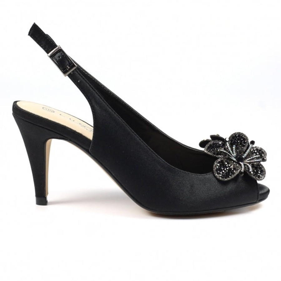 Wedding And Party Wear | Lunar Lunar Ankara Occasion Wear Black Peep Toe Slingback Shoe Flr039